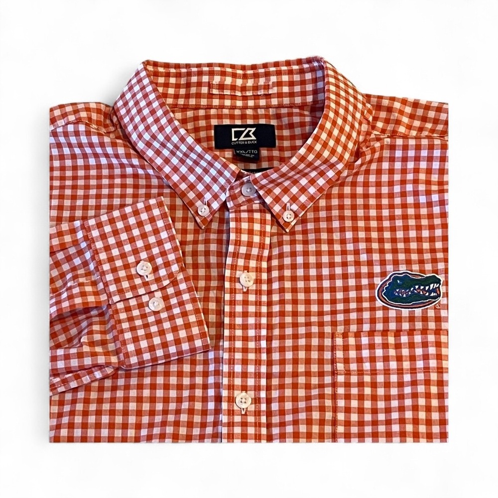 University Florida Gators Cutter & Buck‎ Long Sleeve Shirt Mens XXL Orange Plaid